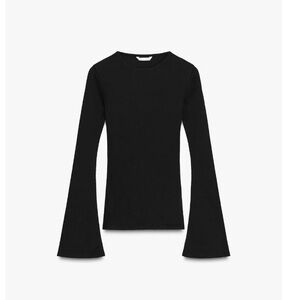 Black Rib Top with Flared Sleeves